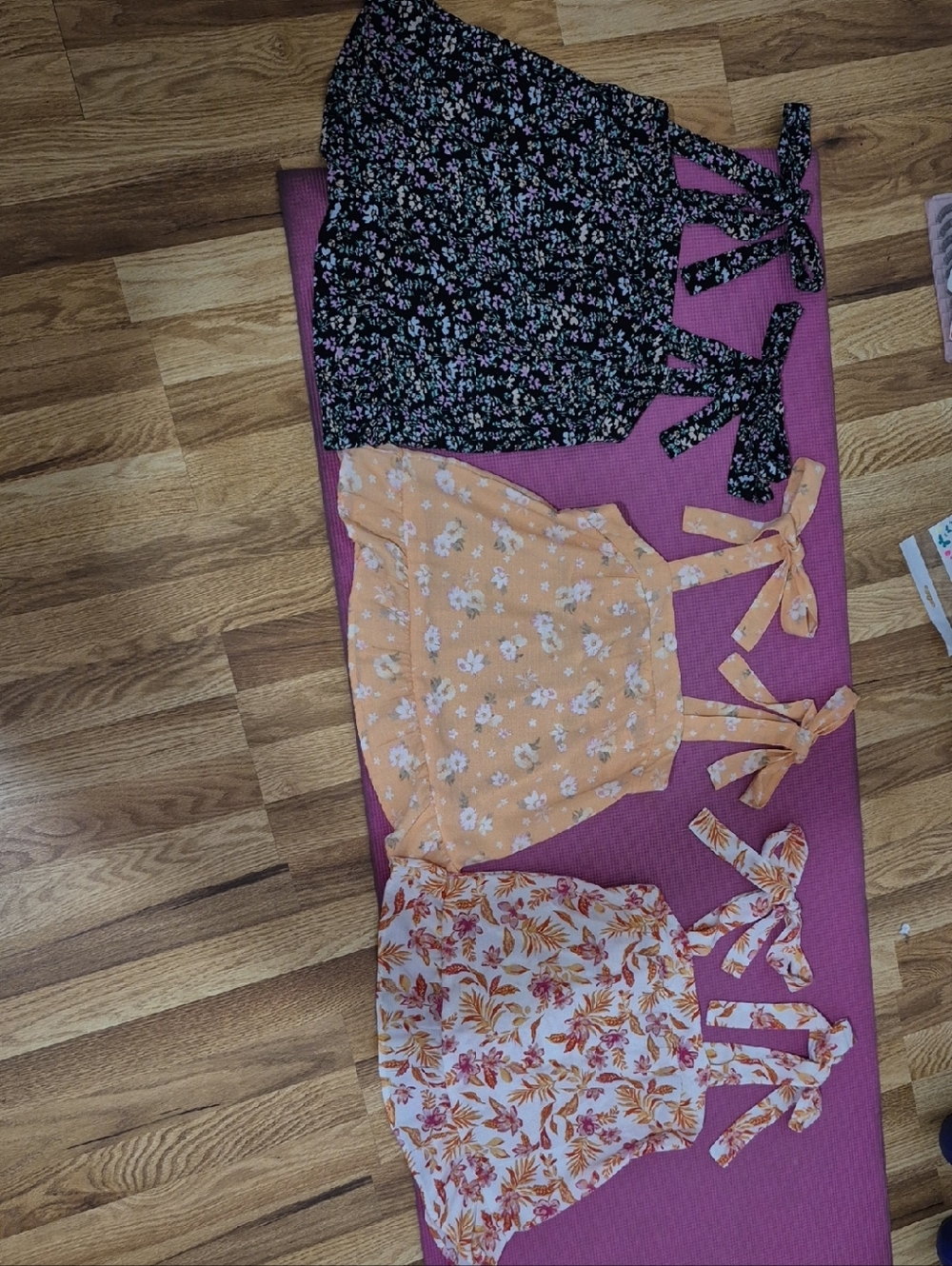 3 Hippie Rose Floral Tie-Strap Tank Tops in Black, Peach, and White